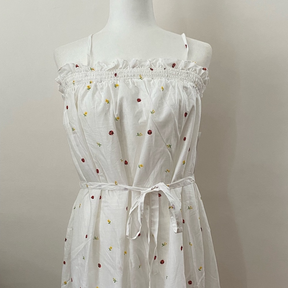 Modcloth White Midi Dress with Red and Yellow Floral Accents